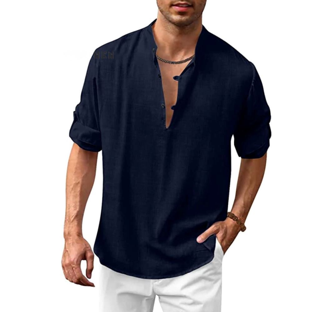 Camisa de Manga Comprida Masculina Hawaiian MASCULINO - ROUPAS - CAMISETA 2 Dm Stores Azul Marinho M