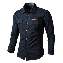 Camisa Comprida Military Com Bolsos, Botões e Design Único Original - Brinde: Relógio A Prova D'Água MASCULINO - ROUPAS - CAMISA 5 Dm Stores Azul Marinho P 