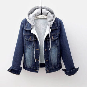 Jaqueta Jeans Feminina Com Capuz FEMININO - VESTUÁRIO - JAQUETA JEANS 2 Dm Stores Jeans Escuro com Veludo P 
